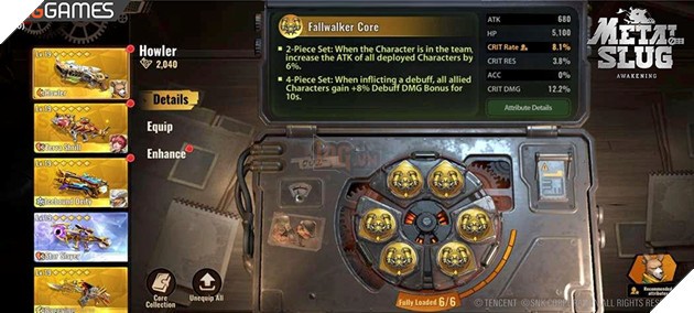 Alt text: Hình ảnh minh họa việc kết hợp Lõi Máy và vũ khí trong Metal Slug: Awakening.