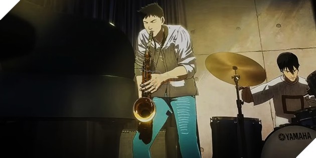 Blue Giant poster với hình ảnh các nhạc cụ jazz
