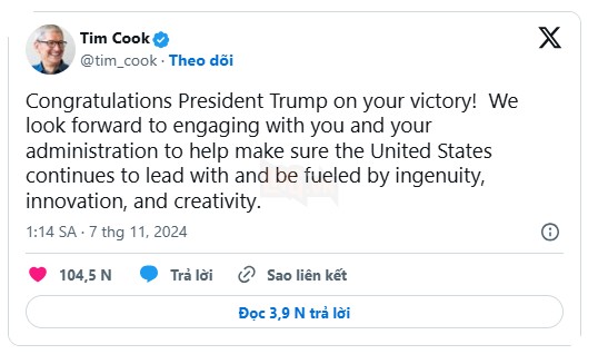 Các lãnh đạo công nghệ chúc mừng Donald Trump