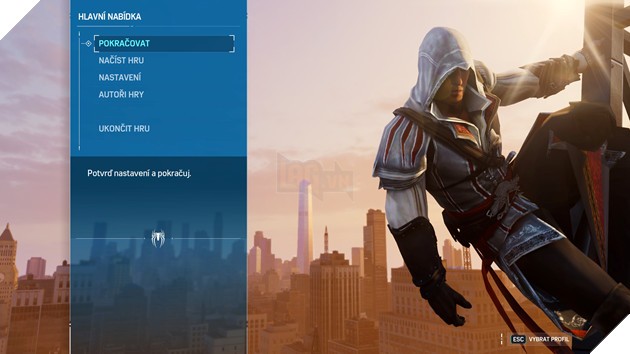 Ezio sử dụng máy bắn tơ trong Spider-Man Remastered
