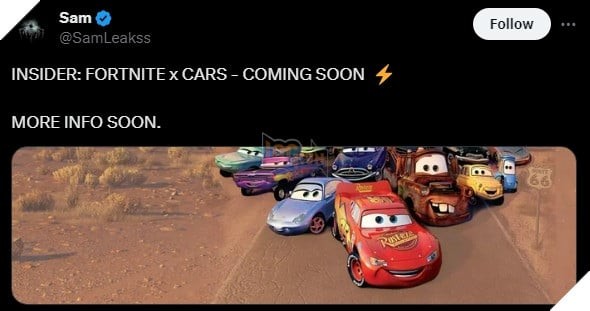 Fortnite Có Thể Hợp Tác Với Dòng Phim Cars Của Disney Trong Tương Lai
