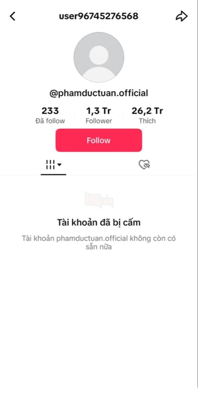Hình ảnh kênh TikTok của Nờ Ô Nô bị khóa
