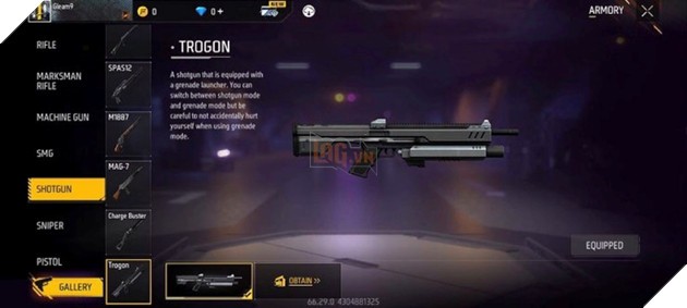 Khẩu Shotgun Trogon trong Free Fire OB37 Advance Server