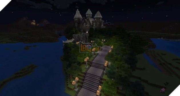 Lâu đài trên địa hình đồi trong Minecraft