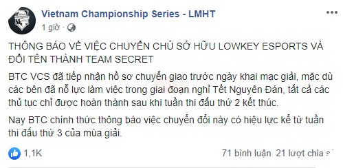 Lowkey Esports Vietnam Chính Thức Đổi Tên Thành Team Secret Giữa Thềm VCS Mùa Xuân 2020