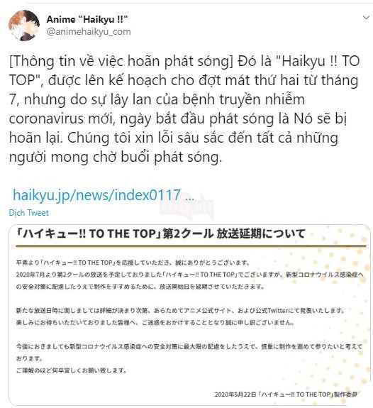 Nhóm sản xuất Haikyuu!! To The Top cam kết sẽ quay lại công việc sớm nhất