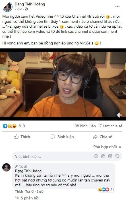ViruSs bất ngờ xóa kênh Youtube 4 triệu lượt đăng ký: Lý do và kế hoạch tương lai
